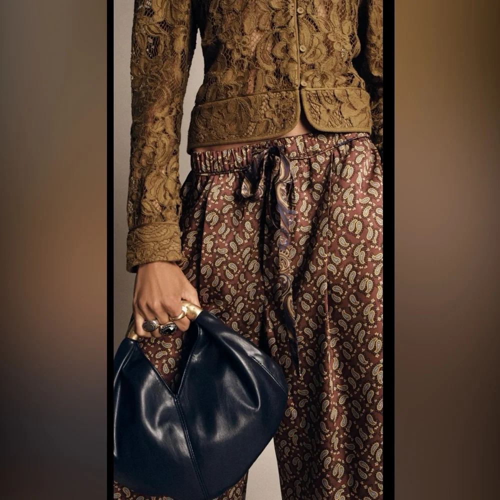 ZARA NWT Navy Blue Handbag with Gold Handle